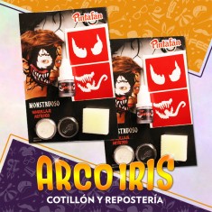 Kit Maquillaje Duo Halloween Monstruoso + 2 Stencil + Sangre + Esponja