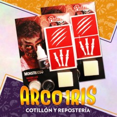 Kit Maquillaje Duo Halloween Monstruoso + 2 Stencil + Sangre + Esponja