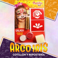 Kit Maquillaje Duo Infantil Calaca + 2 Stencil + Gibre + Esponja - Pouch Duo