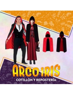 Capa Reversible Con Capucha Corta 80 Cm Roja-negra Halloween Party Store