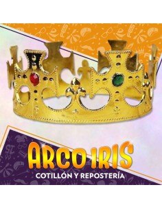 Corona Cruz Rey/reina Dorada Ajustable Recta Con Piedras Xu - Blister