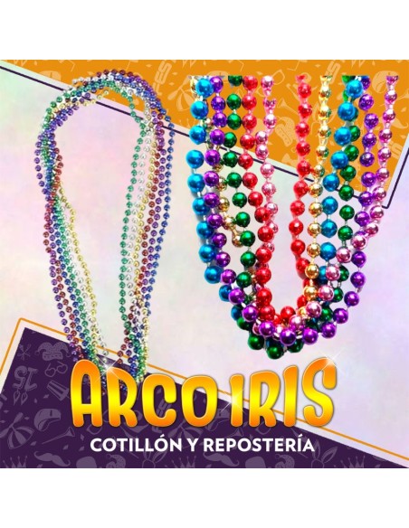 Collar Perlas Colores Metal X 4 - Party Store