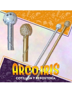 Cetro Reina Xu 52 Cm - Borla Bordada Lentejuela/strass Oro/plata