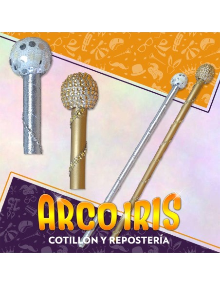 Cetro Reina Xu 52 Cm - Borla Bordada Lentejuela/strass Oro/plata