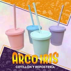 Vaso Plastico Duro Pastel Con Tapa Y Sorbete Xu 360 Cc +5-5% Promo Por Cantidad Rosa-verde-celeste-lila