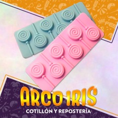 Silicona Molde Chupetin X 6 - Estrella Doble-corazon Doble-flor-redondo Colores