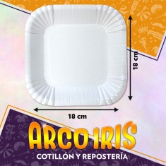 Plato Blanco 18 Cm Cuadrado X 8 - Polipapel Festcopack