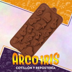 Silicona Molde Bombon Musical Xu - X 14 Cavidades Nota Musical/guitarra/saxo/piano/clave De Sol/corchea/violin Marron