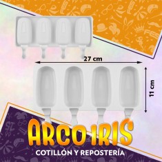 Silicona Molde Helado Paleta Comun - 27 X 11 Cm Plancha 4 Helados