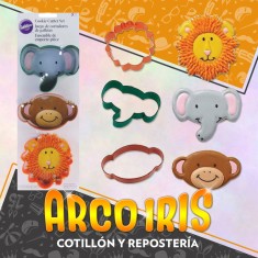 Juego De Cortantes Para Galletas - 3 Cortantes Leon Elefante Mono Wilton