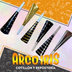 Corneta Holografica 20 Cm X 6 - Lunar Rayas Dorado Plateado Navidad Gape