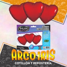 Mylar 18 Corazon Rojos Liso Metal X 10 - Dilax 46 Cm Valentin Globo Metalizado Papel