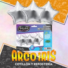 Mylar 18 Estrella Plata Liso Metal X 10 - 46 Cm Globo Metalizado Papel Dilax