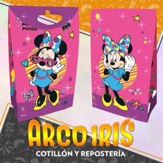 Minnie Bolsa Caramelera Con Cierre X 8 - De Papel Con Glitter Y Cierre