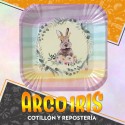 Pascua Plato X 8 Cuadrado Conejito Carton