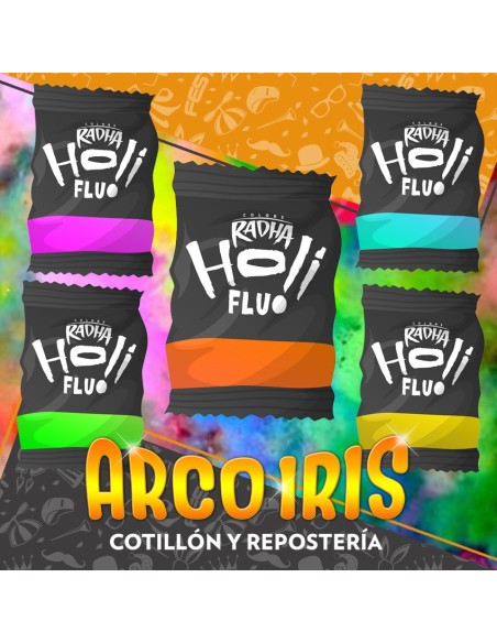 Polvo Holi Fluo 50 Gr X 10 - Oferta San Patricio Primavera Carnaval Upd Revelacion De Genero Naranja-verde-amarillo-violeta-f