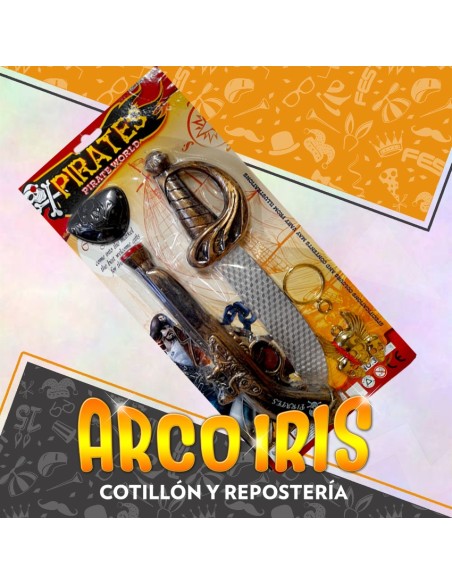 Set Pirata Con Trabuco+parche+espada+aro Y Collar