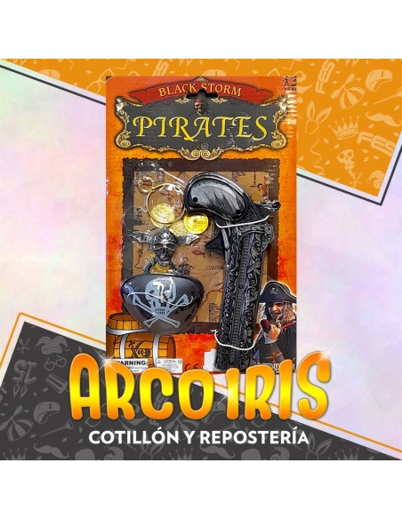 Set Pirata Pistola Chica+parche+collar+aro Y Moneda Xu Revolver
