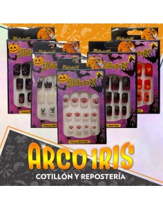 Unas Negras/blancas X 12 Varios Disenos Fancy Nail Set Halloween