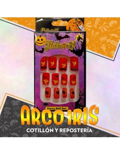 Unas Negras/blancas X 12 Varios Disenos Fancy Nail Set Halloween 2