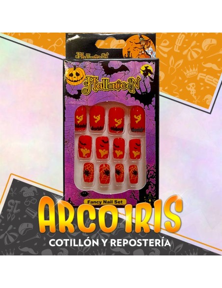 Unas Negras/blancas X 12 Varios Disenos Fancy Nail Set Halloween