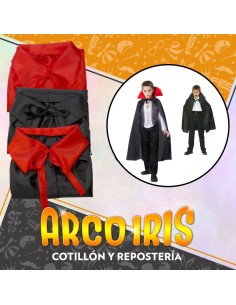 Capa Tela 70 Cm De Largo Con Cuello  Negra/roja/bicolor Halloween-tafeta-