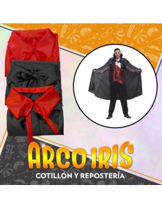 Capa Tela 130 Cm De Largo Con Cuello Negra/roja/bicolor Halloween-tafeta-