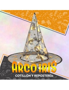 Gorro Bruja Alambre Transparente +10-5%  Con Impresos Dorados Berta Halloween Party Store