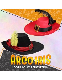 Gorro Mosquetero Negro/rojo Con Pluma Y Cinta - Party Store