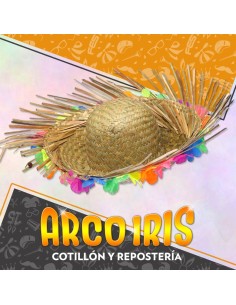 Gorro Rafia Capelina Primavera Xu - Flores Fluo Rafia Con Flores Party Store