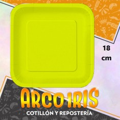 Plato Amarillo Fluo 18 Cm Cuadrado X 8 - Polipapel Festcopack