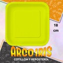 Plato Amarillo Fluo 18 Cm Cuadrado X 8 - Polipapel Festcopack