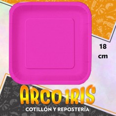 Plato Fucsia Fluo 18 Cm Cuadrado X 8 - Polipapel Festcopack