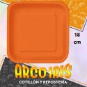 Plato Naranja Fluo 18 Cm Cuadrado X 8 - Polipapel Festcopack