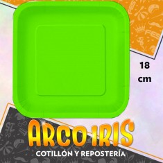 Plato Verde Fluo 18 Cm Cuadrado X 8 - Polipapel Festcopack