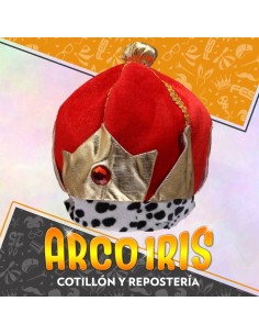 Gorro Rey Corona Xu - Rojo Y Dorado Con Gema Primavera Party Store