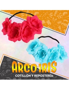 Vincha Diadema De Flores Xu - Turquesa/fucsia Primavera Party Store