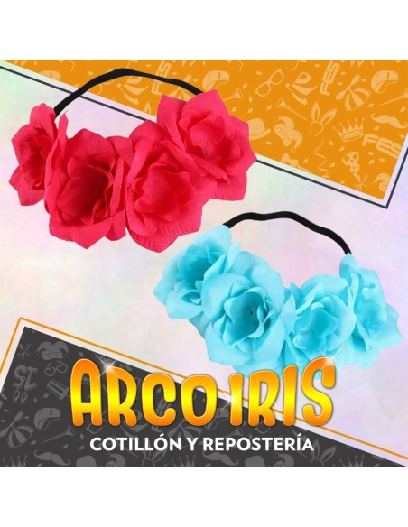 Vincha Diadema De Flores Xu - Turquesa/fucsia Primavera Party Store