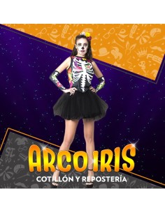 Disfraz Adulto Calavera Mujer Xu - Con Tutu Y Flores Halloween Candela