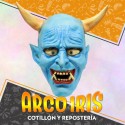 Latex Mascara Demonio Oni Azul Xu - Cuernos Halloween Party Store