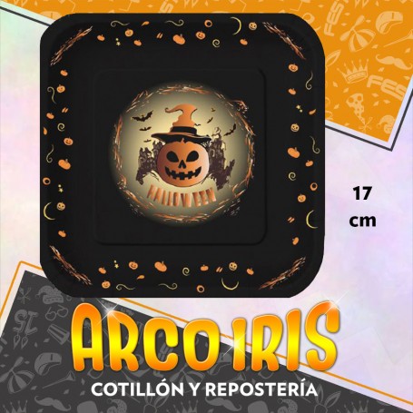 Halloween Plato Cuadrado 17 Cm Blanco X 8 Con Stamping Carton Festcopack