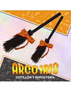 Escoba Naranja/violeta Con Cinta Xu - 40 Cm Glitter Halloween