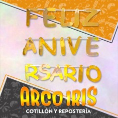 Guirnalda Holografica Gigante Feliz Aniversario Xu - 3 Mt Dorado/plateado 2