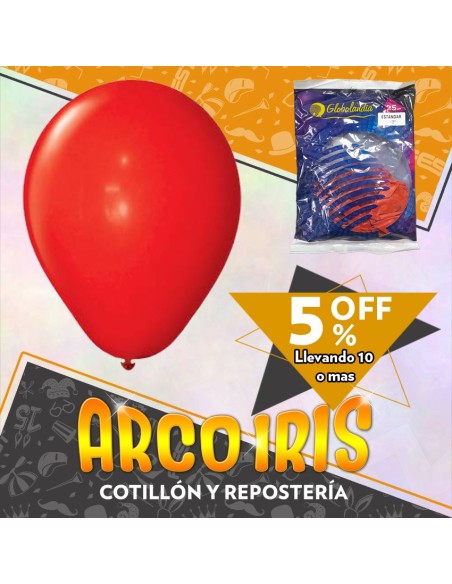 Globo Estandar 12 X 25 - Rojo +10-5% Promo Por Cantidad Globolandia