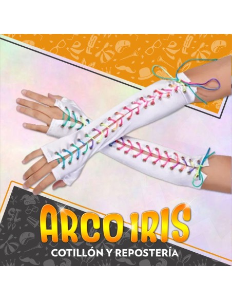 Munequeras De Antebrazo Blancas 35 Cm - Con Cordon De Color Party Store