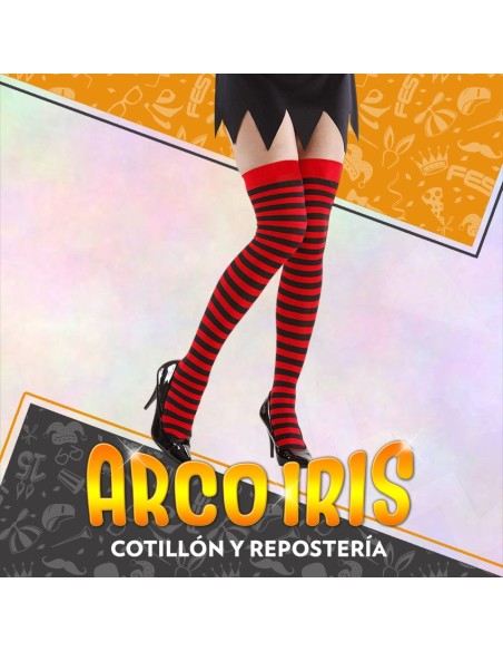 Medias Rayadas Negras Y Rojas Xu - 68 Cm Bucaneras Party Store