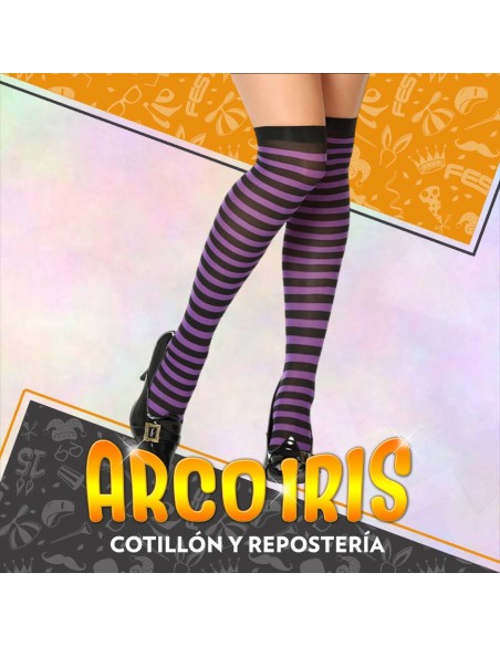 Medias Rayadas Negras Y Violetas Xu - 68 Cm Bucaneras Party Store
