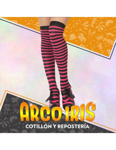 Medias Rayadas Negras Y Rosas Xu - 68 Cm Bucaneras Party Store