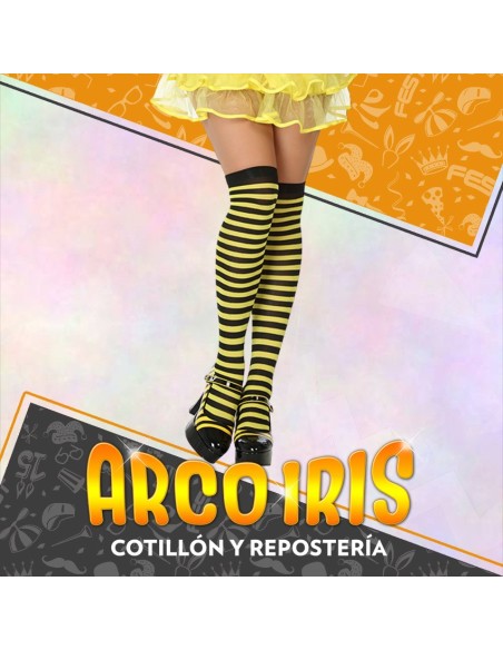 Medias Rayadas Negras Y Amarillas Xu - 68 Cm Bucaneras Party Store