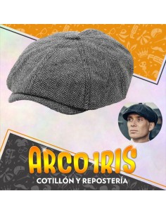 Gorro Boina Peaky Irlandesa Con Boton Arriba - Gris-escoces-rayas Party Store